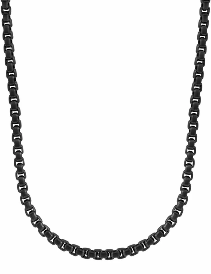 MVMT Men's Black Box Chain Necklace - Stainless Steel Latch Closure Fashion Jewelry