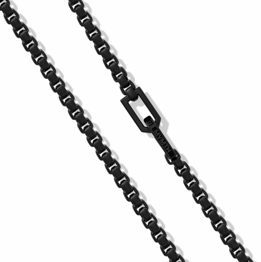 MVMT Men's Black Box Chain Necklace - Stainless Steel Latch Closure Fashion Jewelry