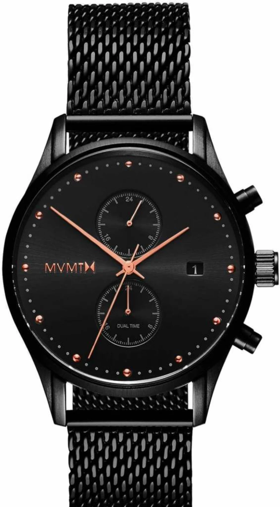 MVMT Voyager Men's Stainless Steel Watch - Dual Time Zone, 42mm Analog, Waterproof 100m, Interchangeable Leather Bands