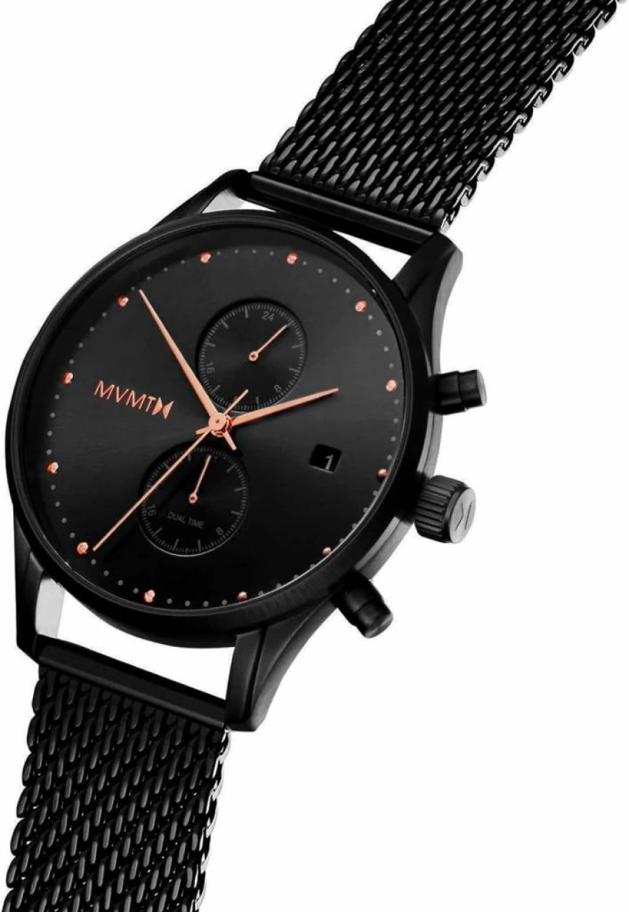 MVMT Voyager Men's Stainless Steel Watch - Dual Time Zone, 42mm Analog, Waterproof 100m, Interchangeable Leather Bands