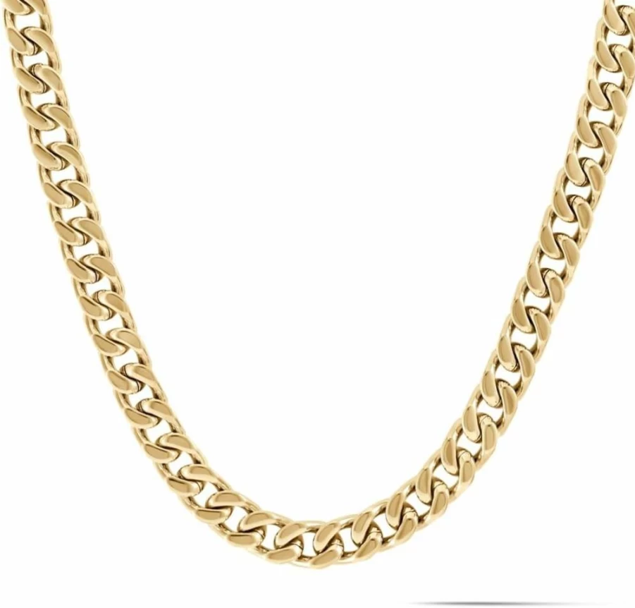 MVMT Men's Gold Plated Stainless Steel 7mm Chain Necklace - Ionic Plated Fashion Jewelry Accessory for Men