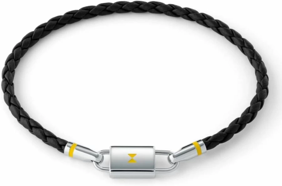 MVMT Men's Stainless Steel Braided Leather Bracelet - Black & Silver Fashion Accessory for Men