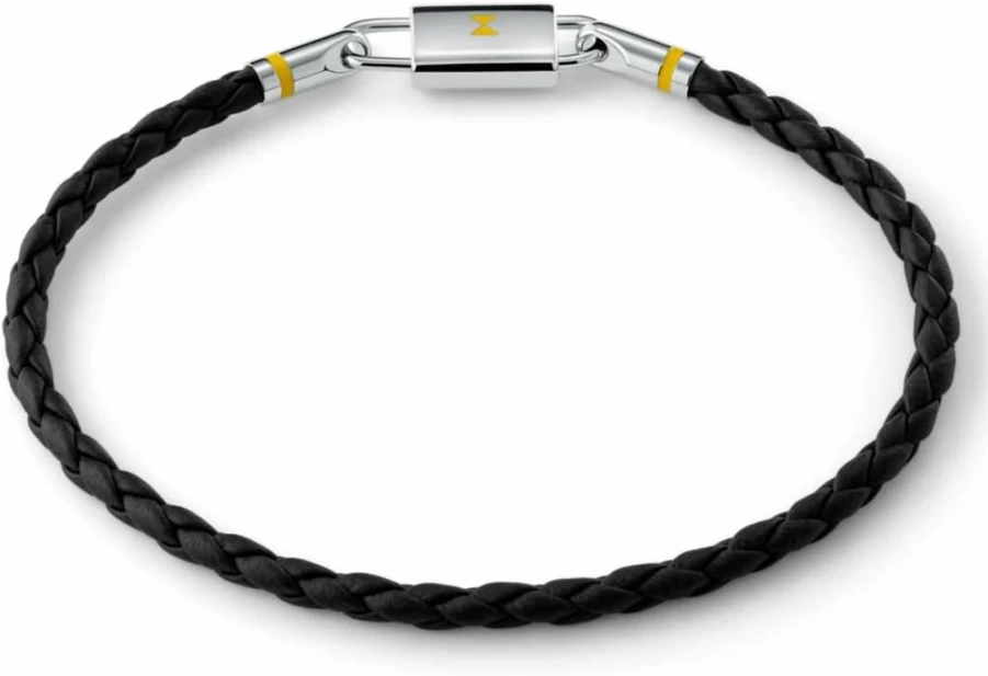 MVMT Men's Stainless Steel Braided Leather Bracelet - Black & Silver Fashion Accessory for Men