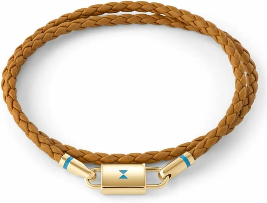 MVMT Men's Braided Leather Bracelet - Double Wrap Ionic Plated Steel Bracelet - Brown & Gold Fashion Accessory for Men