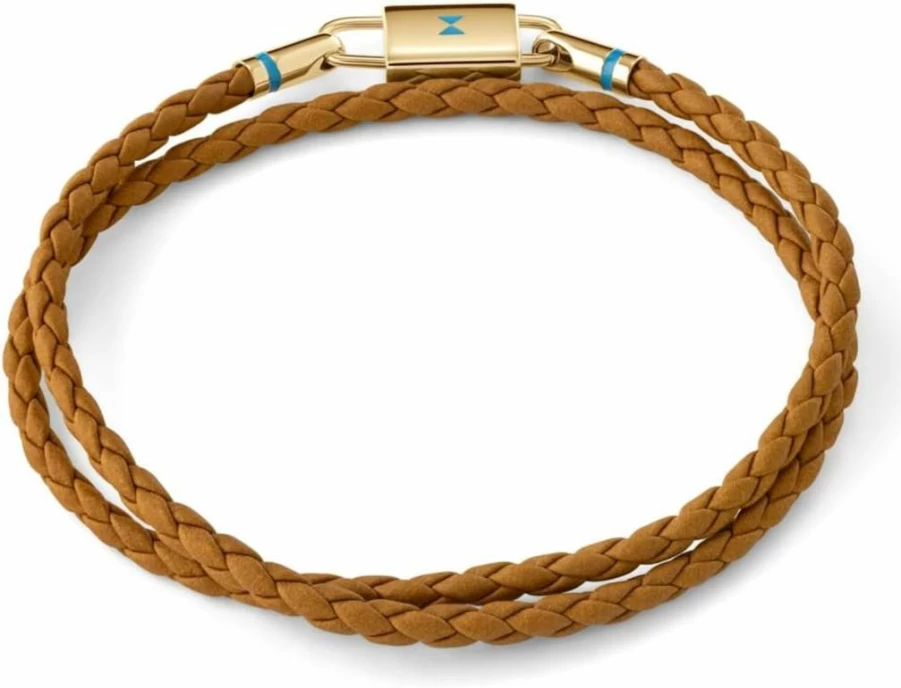 MVMT Men's Braided Leather Bracelet - Double Wrap Ionic Plated Steel Bracelet - Brown & Gold Fashion Accessory for Men