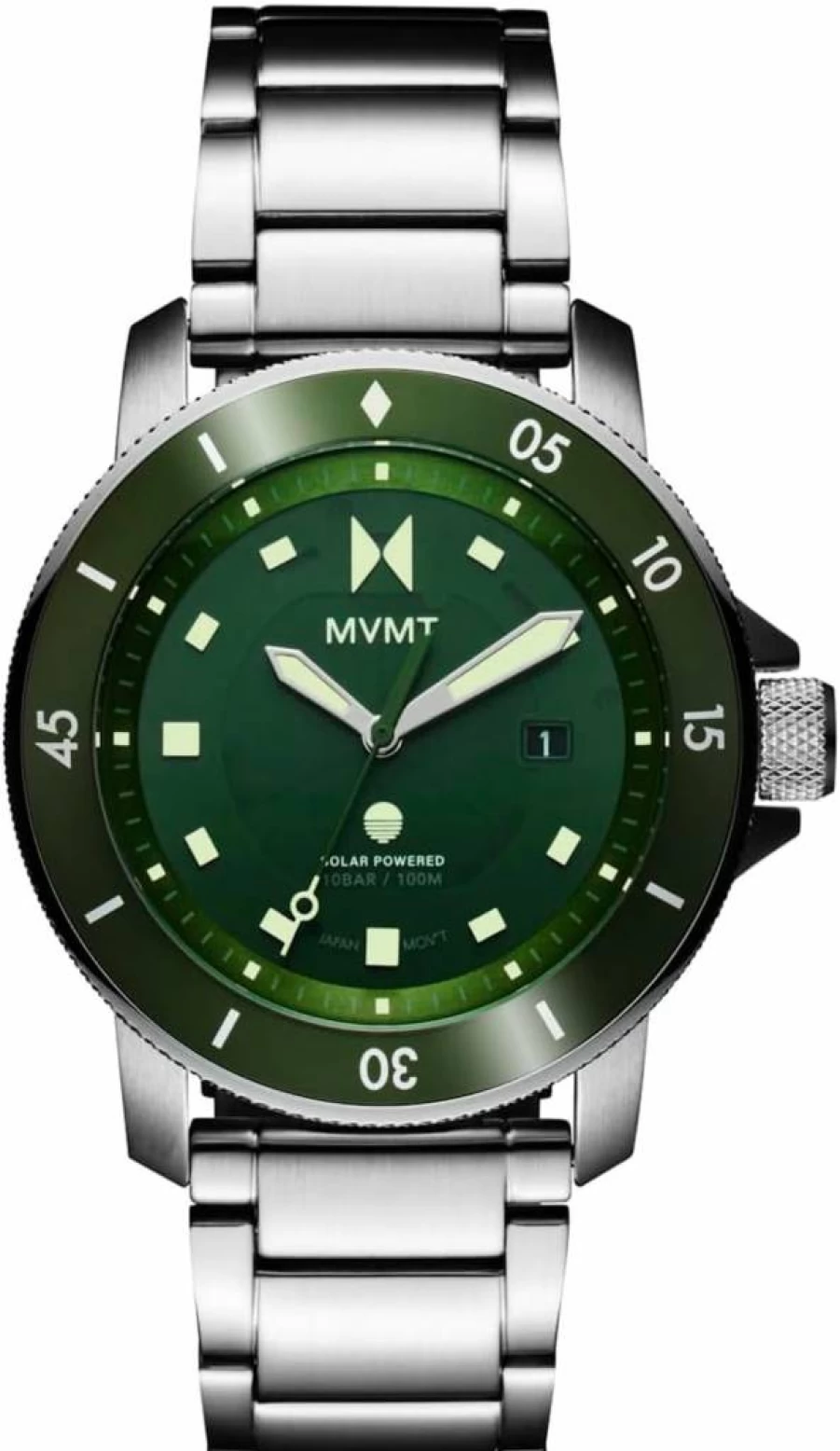 MVMT Men's Cali Diver Solar-Powered Sports Watch - 40mm Stainless Steel, 10 ATM Water Resistant (100M), Black Dial, Silicone Strap