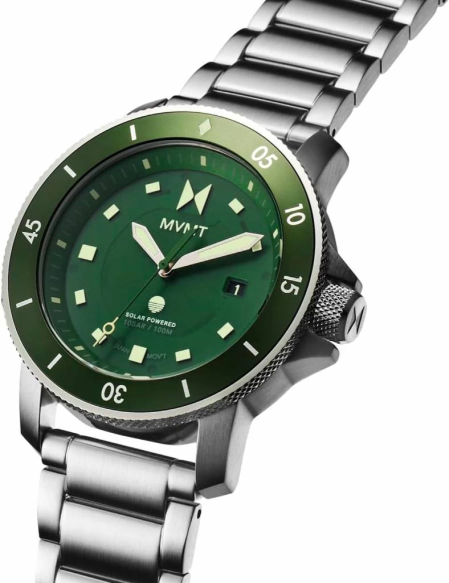 MVMT Men's Cali Diver Solar-Powered Sports Watch - 40mm Stainless Steel, 10 ATM Water Resistant (100M), Black Dial, Silicone Strap