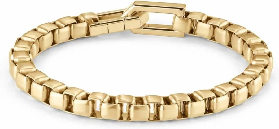 MVMT Men's Gold Box Chain Bracelet with Latch Closure - Stylish Luxury Cuff for Men