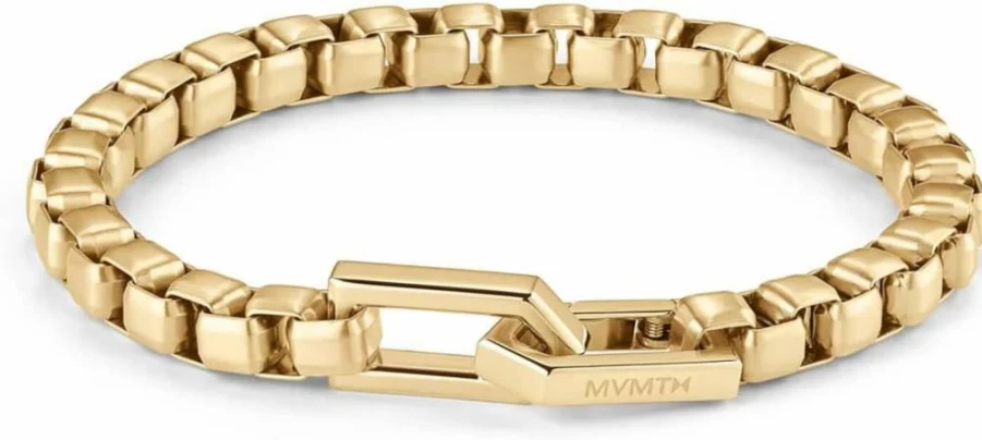 MVMT Men's Gold Box Chain Bracelet with Latch Closure - Stylish Luxury Cuff for Men