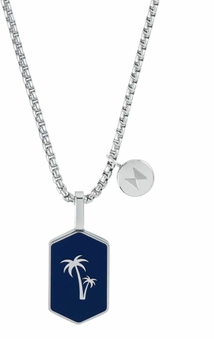 MVMT Men's Stainless Steel Palm Tree Pendant Necklace - Silver & Blue Fashion Jewelry for Men