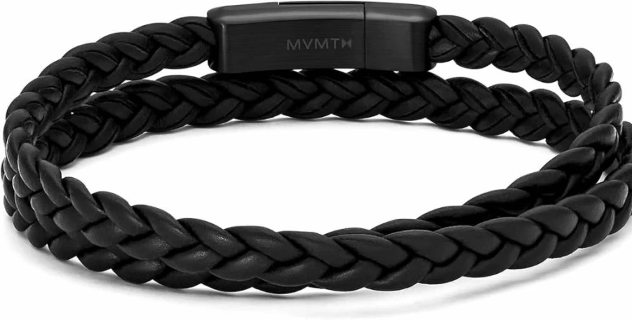 MVMT Men's Thin Braided Leather Wrap Bracelet with Magnetic Clasp - Premium Dress Jewelry for Men