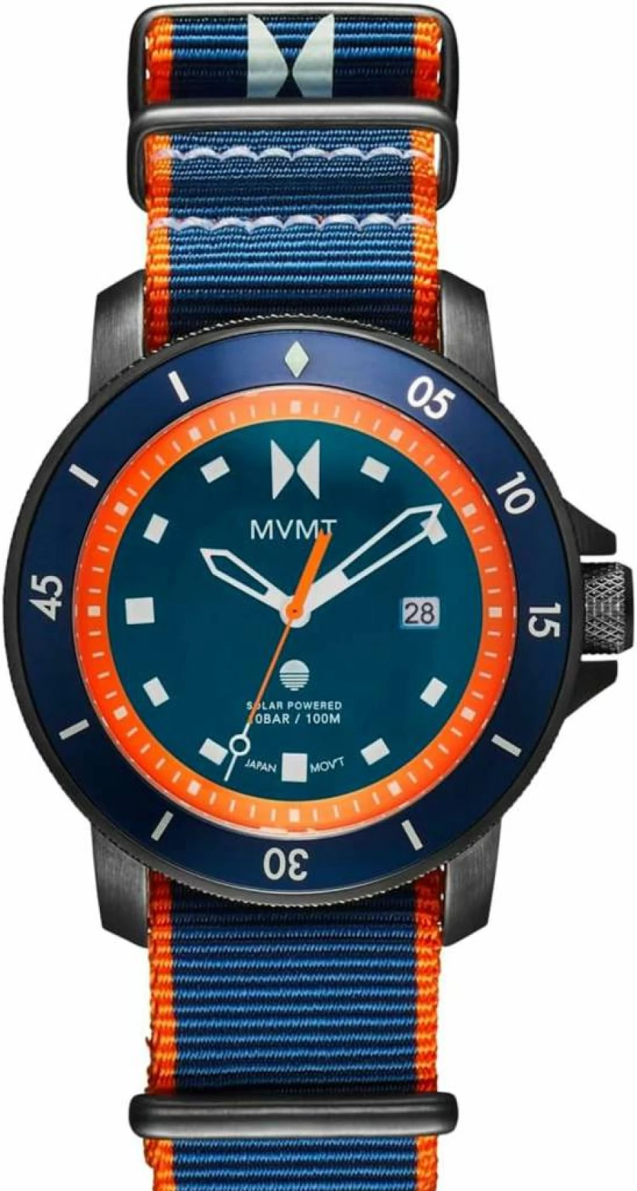MVMT Men's Cali Diver Solar-Powered Sports Watch - 40mm Stainless Steel Case, 10ATM Water Resistance (100m), Shock-Resistant, Date Display