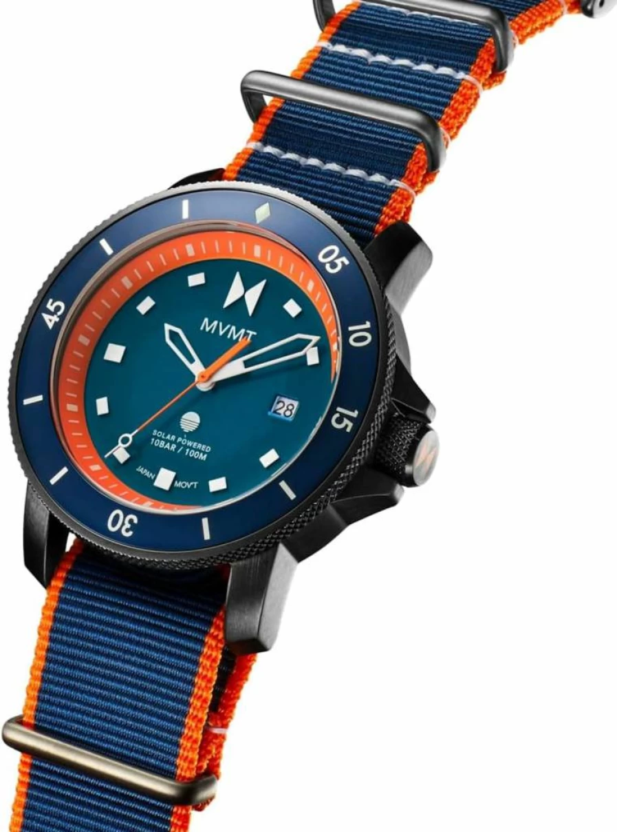 MVMT Men's Cali Diver Solar-Powered Sports Watch - 40mm Stainless Steel Case, 10ATM Water Resistance (100m), Shock-Resistant, Date Display