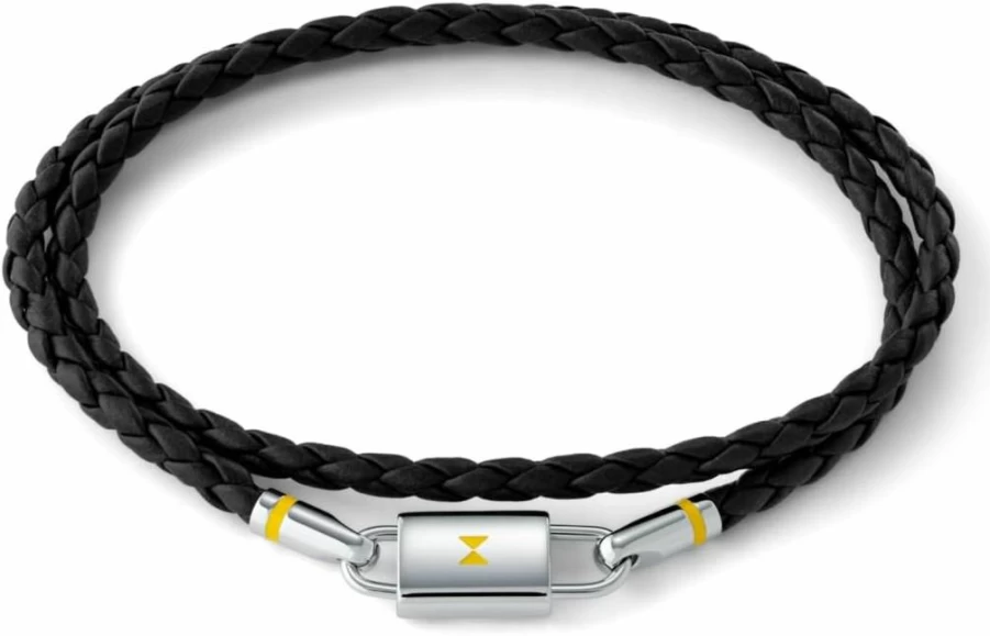 MVMT Men's Stainless Steel & Leather Braided Double Wrap Bracelet - Black & Silver Fashion Accessory