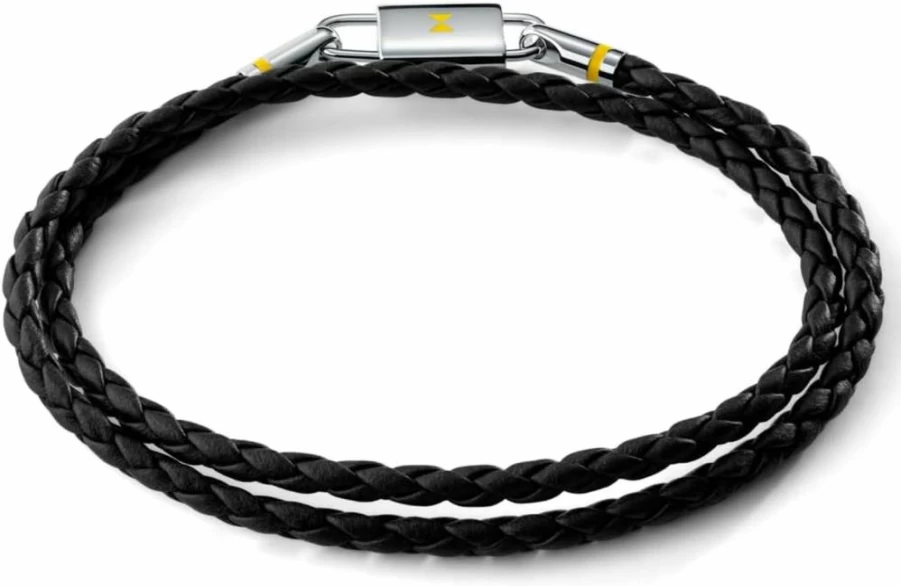 MVMT Men's Stainless Steel & Leather Braided Double Wrap Bracelet - Black & Silver Fashion Accessory