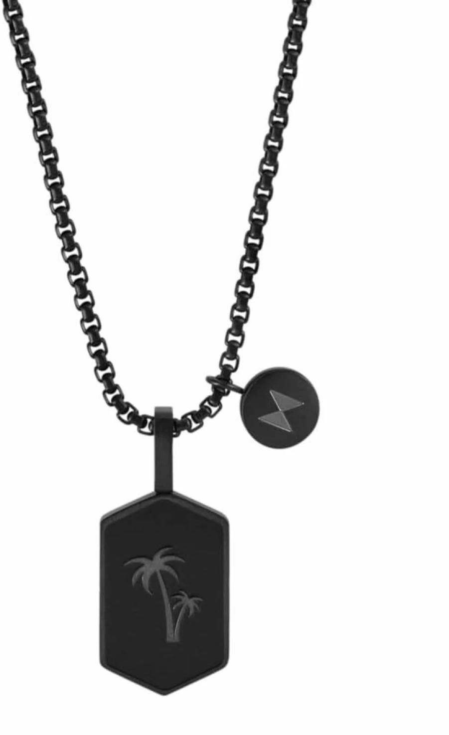 MVMT Men's Black & Silver Palm Tree Pendant Necklace - Ionic Plated Steel Fashion Jewelry for Men