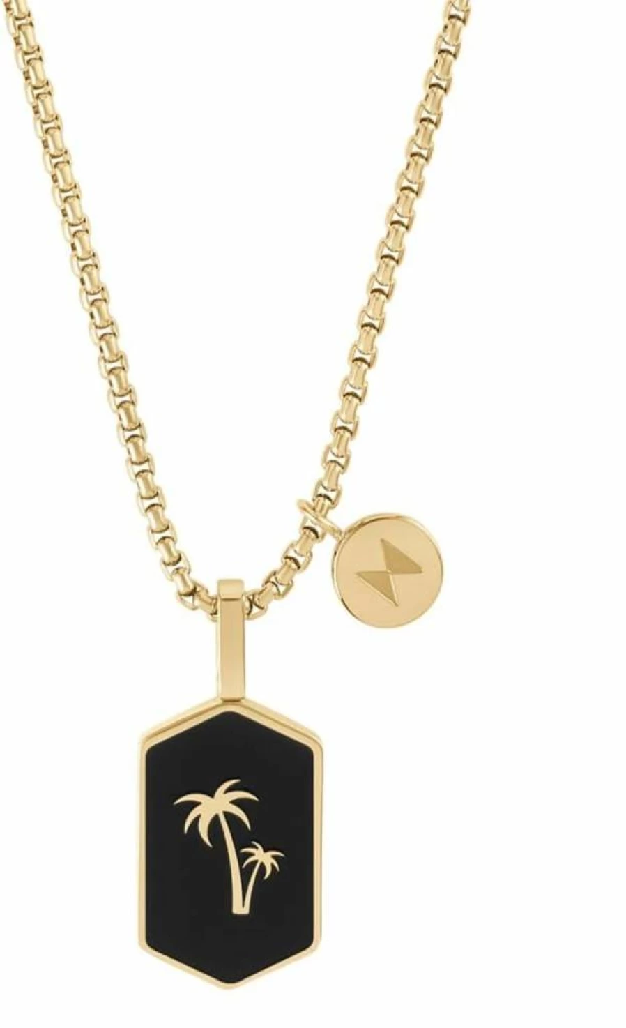 MVMT Men's Gold & Black Palm Tree Pendant Necklace - Ionic Plated Steel Fashion Jewelry for Men
