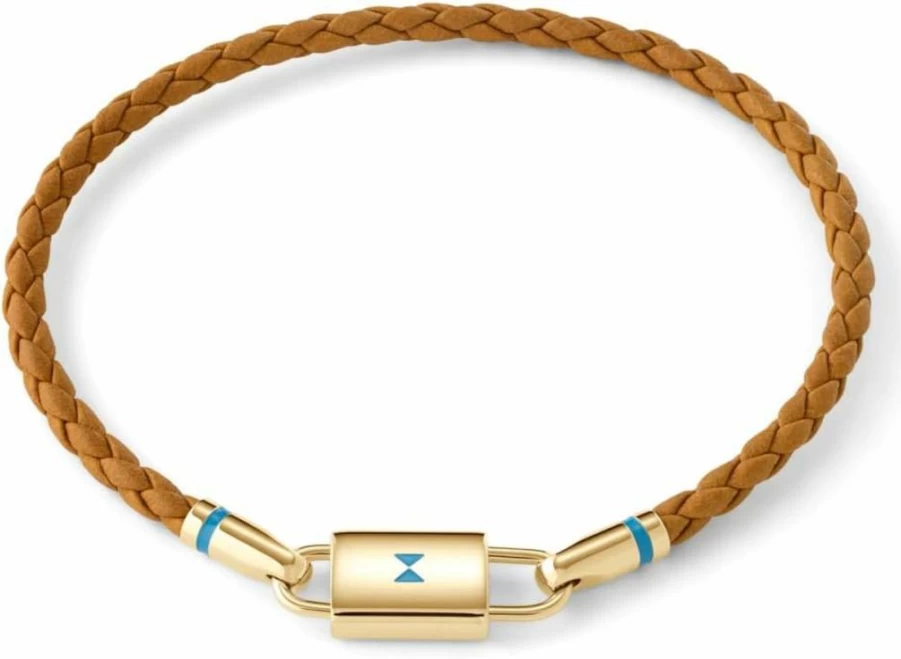 MVMT Men's Braided Leather Bracelet - Ionic Plated Steel - Brown & Gold Fashion Accessory for Men