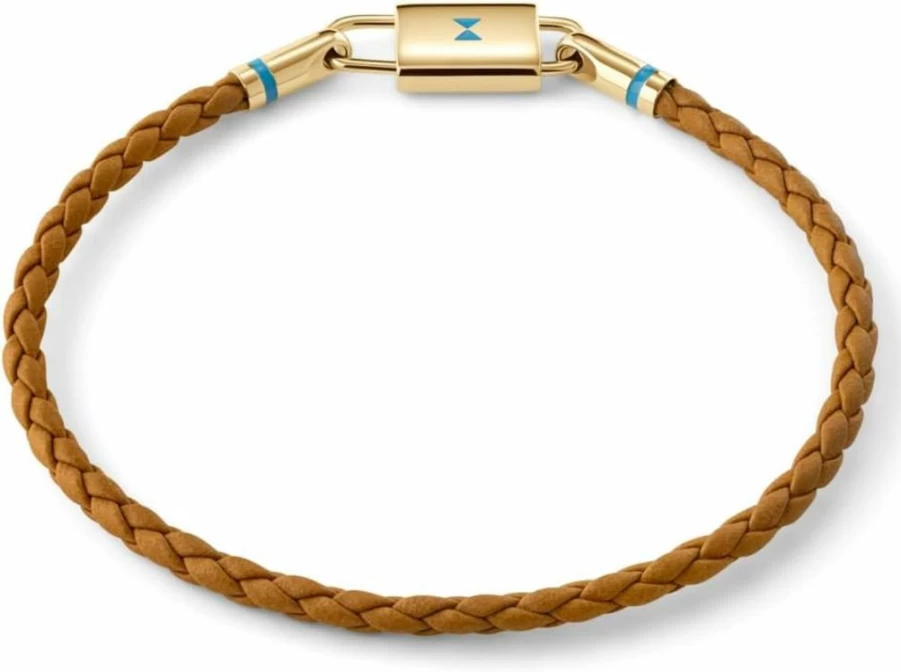 MVMT Men's Braided Leather Bracelet - Ionic Plated Steel - Brown & Gold Fashion Accessory for Men